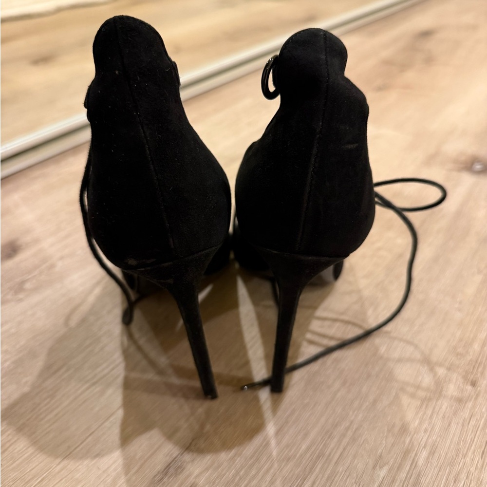 Saint Laurent Paris Thorn Lace-Up Pointed Toe Pumps Black Suede Size 37.5 - Picture 6 of 8